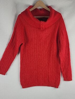 Women's Angora Wool Red Cable Knit Sweater